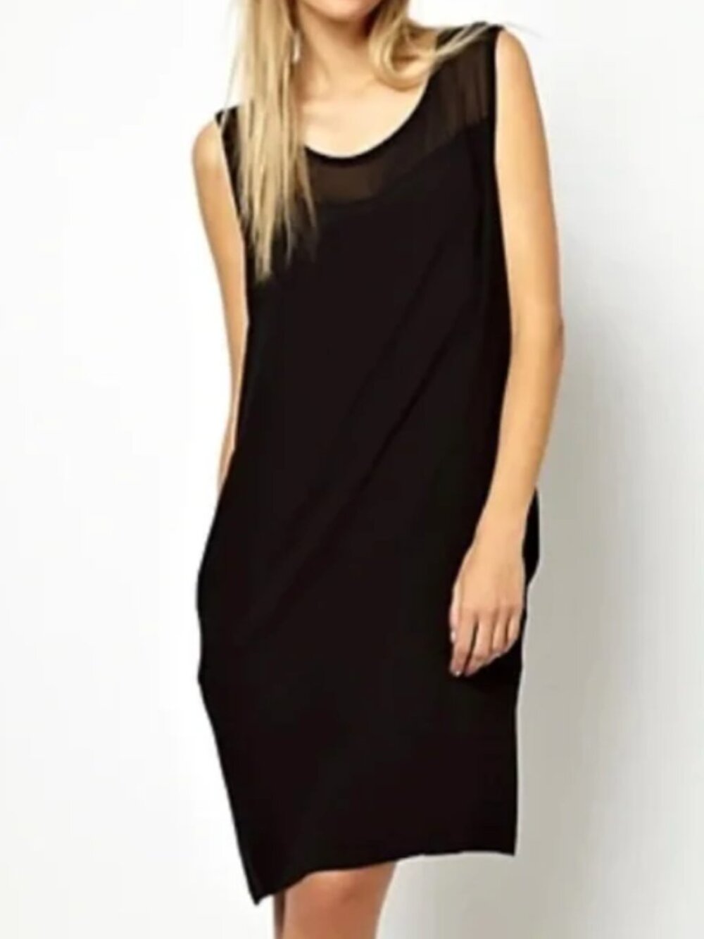 Won Hundred Odette Midi Shift Dress with Sheer Panel – Black size 10